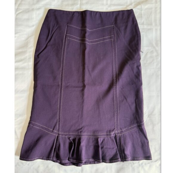Anthropologie Elevenses Purple Knee-Length Tulip Pencil Skirt Sz 2 Ruffle Stitch - Picture 1 of 10